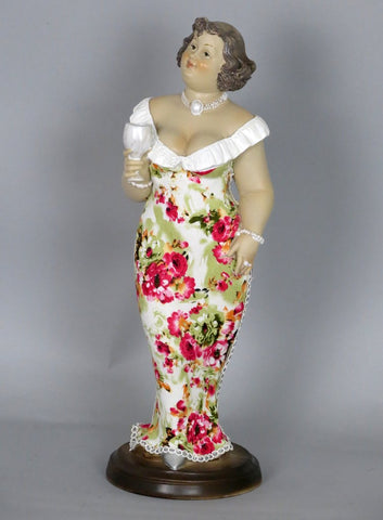 Fiorella Tuttodonna Floral Dress Busty Woman Ornament (Wine Glass & Low Cut Dress) - FWGALCD