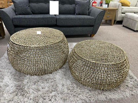 Set of 2 Round Cut Out Aluminium Gold Coffee Tables - AL002