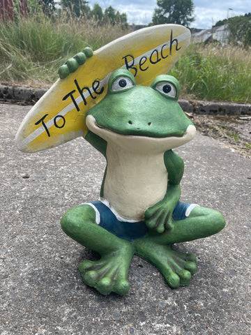To The Beach Frog Surfer Garden Ornament - TC009