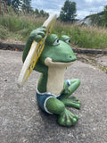 To The Beach Frog Surfer Garden Ornament - TC009