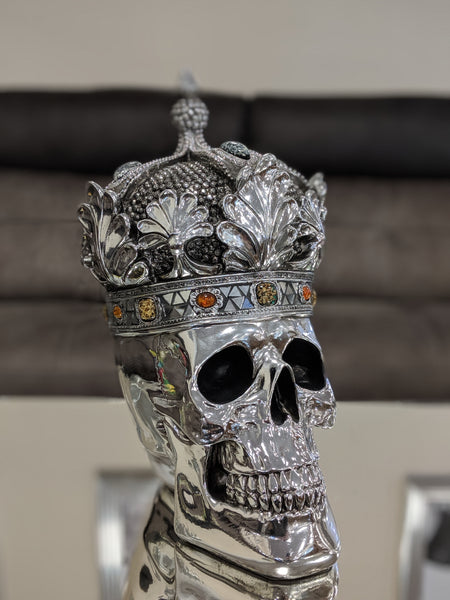 Silver Medium Crown Fallen Queen Skull Ornament - NY056