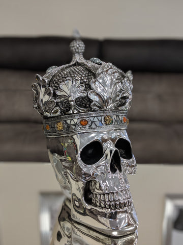 Silver Medium Crown Fallen Queen Skull Ornament - NY056