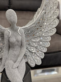 Silver Studded Mosaic Wing Sitting Angel Ornament - NY065