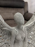 Silver Studded Mosaic Wing Sitting Angel Ornament - NY065