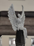 Silver Studded Mosaic Wing Sitting Angel Ornament - NY065