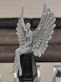 Silver Studded Mosaic Wing Sitting Angel Ornament - NY065