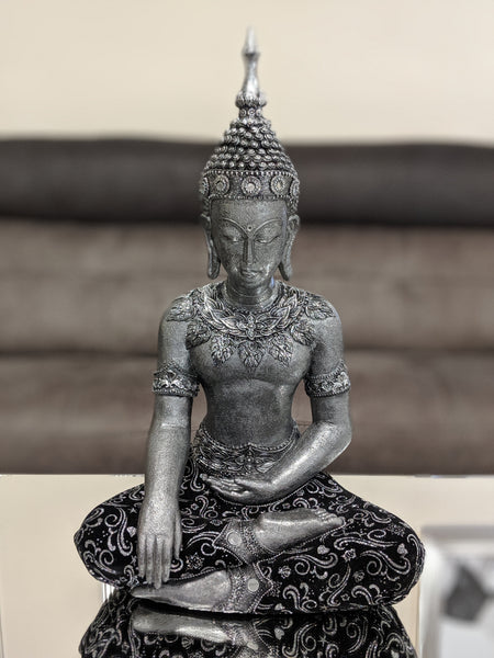 Silver & Black Sitting Buddha Ornament - QS016