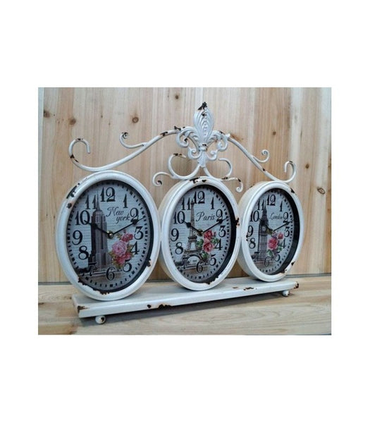 Shabby Chic 3 Oval Face Mantle Clock - 14AD341-2C