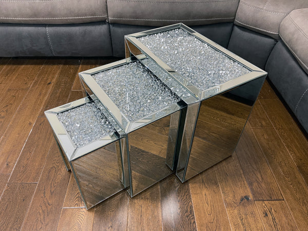Crushed Diamante Mirrored Triple Nest of Tables - AC005