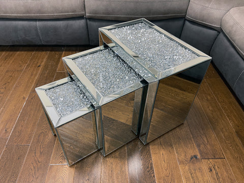 Crushed Diamante Mirrored Triple Nest of Tables - AC005
