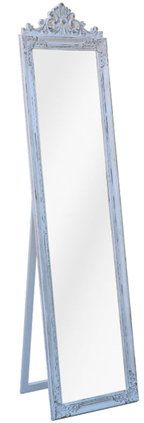 Ornate Antique Silver Cheval Floor Standing Full Length Mirror - BD008
