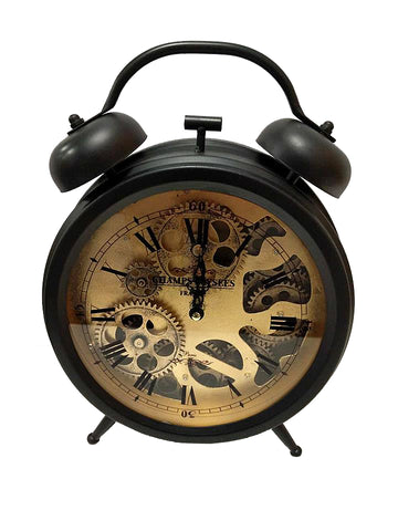 Black Faux Alarm Bell Skeleton Mantle Clock - 33.5cm - CA014