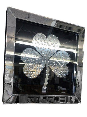 Black Irish Shamrock Floating Crystal Wall Mirror - CD076