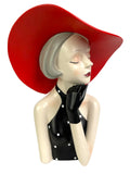 1930s Style French Lady in Black Dress Touching Face Ornament - FB004