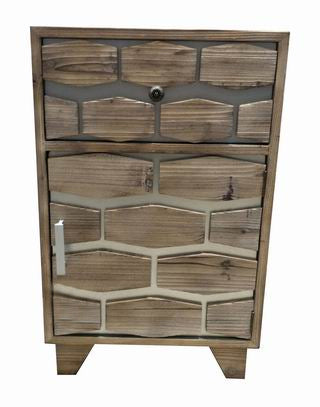 Drift Wood Honeycomb One Door One Drawer Side Table - FY005