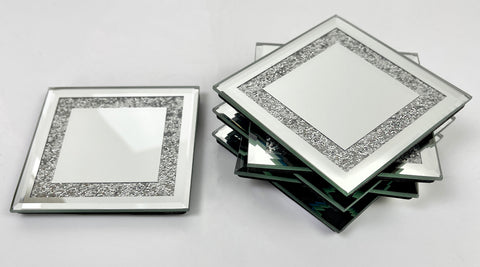 Mirrored Glitter Edge Set of 6 Square Coasters - CD189