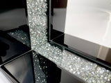 Black High Gloss Glass Prism Crystal Bookends & 6 Glitter Mirrror Coasters - CD186