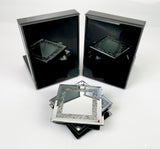 Black High Gloss Glass Prism Crystal Bookends & 6 Glitter Mirrror Coasters - CD186