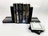 Black High Gloss Glass Prism Crystal Bookends & 6 Glitter Mirrror Coasters - CD186