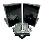 Black High Gloss Glass Prism Crystal Bookends & 6 Glitter Mirrror Coasters - CD188