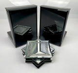 Black High Gloss Glass Prism Crystal Bookends & 6 Glitter Mirrror Coasters - CD188