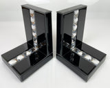 Black High Gloss Glass Prism Crystal Bookends & 6 Glitter Mirrror Coasters - CD188