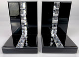 Black High Gloss Glass Prism Crystal Bookends & 6 Glitter Mirrror Coasters - CD188