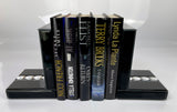 Black High Gloss Glass Prism Crystal Bookends & 6 Glitter Mirrror Coasters - CD188