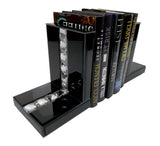 Black High Gloss Glass Prism Crystal Bookends & 6 Glitter Mirrror Coasters - CD188
