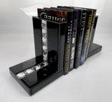 Black High Gloss Glass Prism Crystal Bookends & 6 Glitter Mirrror Coasters - CD188