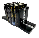 Black High Gloss Glass Prism Crystal Bookends & 6 Glitter Mirrror Coasters - CD188