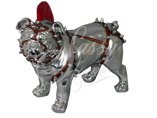 Silver Electroplated Standing Bulldog with Red Mohawk Ornament - JG018