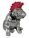 Small Silver Electroplated Sitting Bulldog with Red Mohawk Ornament - JG019