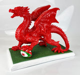 Large Red Welsh Dragon with Rugby Ball Ornament - JG052