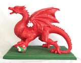 Large Red Welsh Dragon with Rugby Ball Ornament - JG052