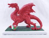 Small Red Welsh Dragon with Rugby Ball Ornament - JG053