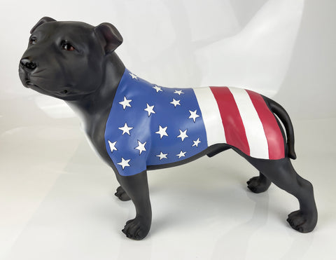 Black Staffordshire Bull Terrier with American Flag Ornament - JG055