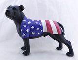 Black Staffordshire Bull Terrier with American Flag Ornament - JG055