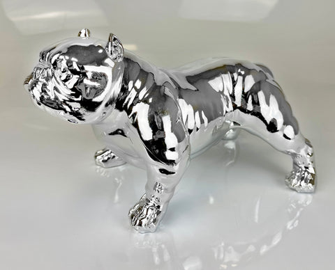Large Electroplated Silver Posed Bulldog Ornament - JG058