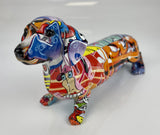 Multicolour Graffiti Dachshund Sausage Dog Ornament - JG063