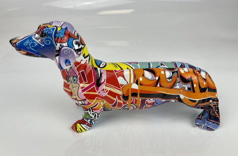 Multicolour Graffiti Dachshund Sausage Dog Ornament - JG063