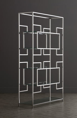 Stainless Steel Silver & Clear Glass Geometric Shelving Unit - KM001