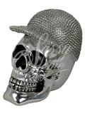 Silver Electroplated Skull in Baseball Cap Ornament - NY016