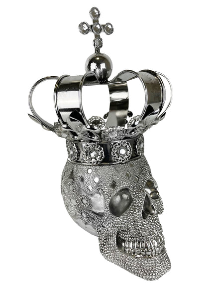 Silver Large Crown Fallen King Skull Ornament - NY054