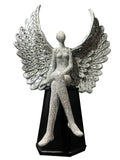 Silver Studded Mosaic Wing Sitting Angel Ornament - NY065