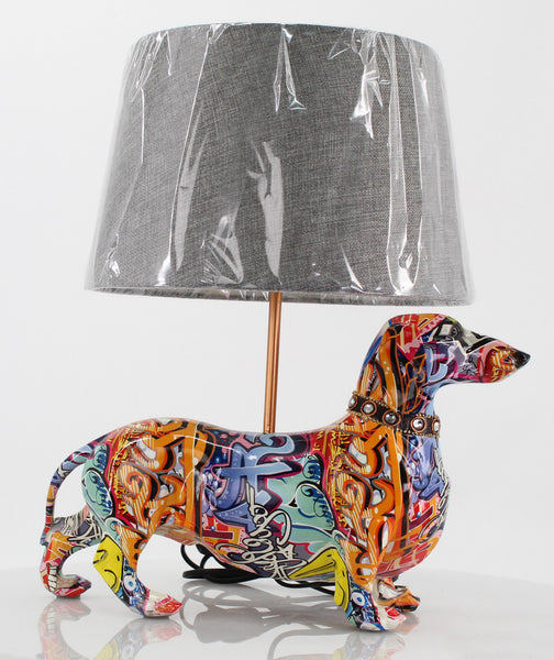 Multicolour Graffiti Dachshund Sausage Dog Ornament Table Lamp - NY090