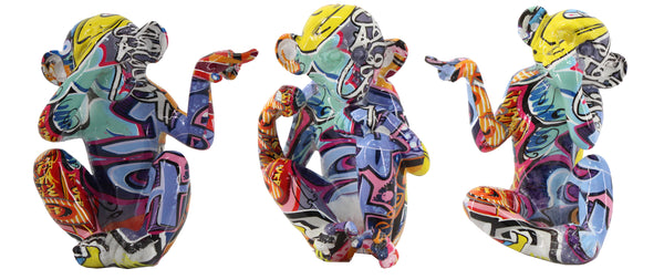 Multicolour Graffiti Set of 3 Cheeky Monkey Ornament - NY092