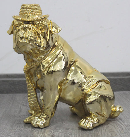 Gold Mafia Bulldog with Hat & Scarf Ornament - NY095