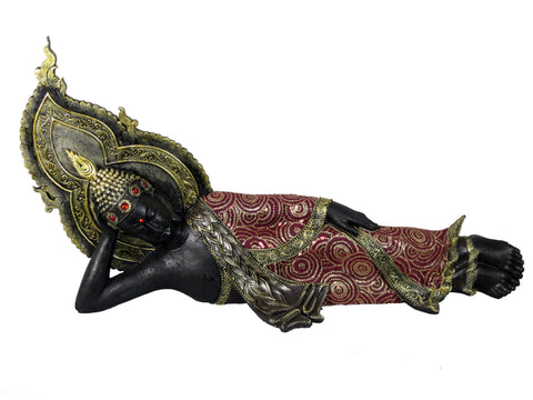 Red & Gold Laying Buddha with Headdress Ornament - QS020