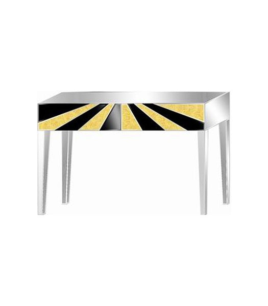 Black & Gold Leaf Mirrored Console Table (Stripe) - WL311